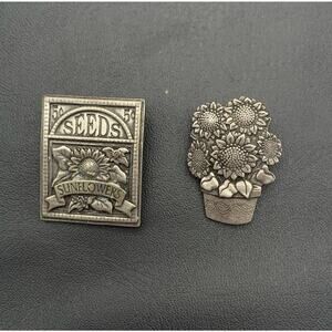 Birds & Blooms Lot Of 2 Sunflower Seeds Gardening Brooches